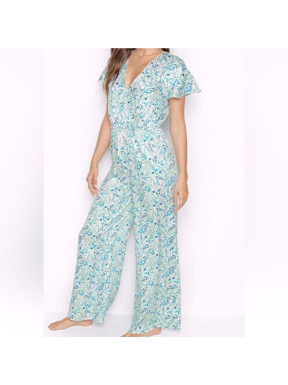 NEW Victoria’s Secret floral silky satiny tie waist romper jumpsuit cover up